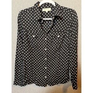 Jones New York Sport Women's M Black White Polka Dot Button-Up Blouse Top Shirt